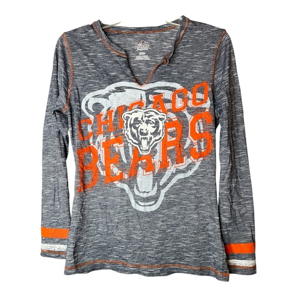 Majestic Chicago Bears Women’s V Neck Long Sleeve Shirt - Gray and Orange SZ M - Picture 1 of 6